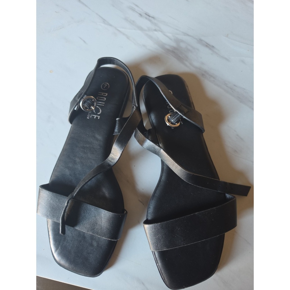 Rouge Sandals Women's Sz 7 Black Faux Leather Flat